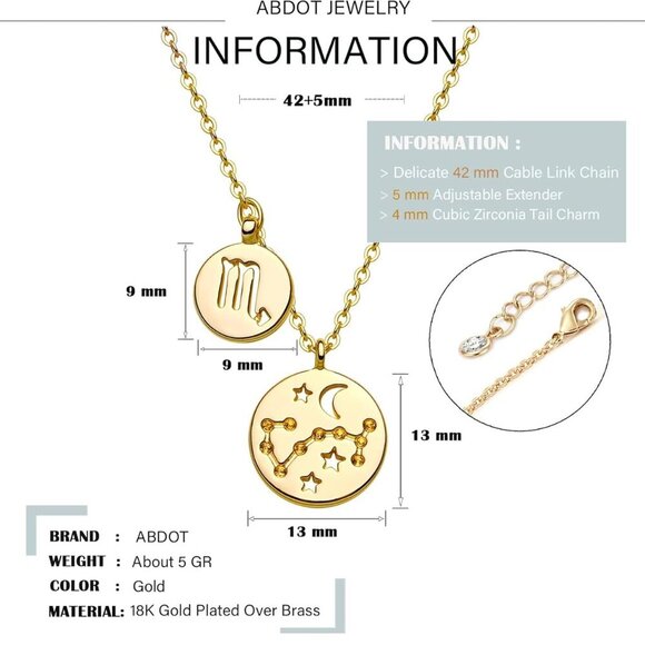 Gold Necklace for Women 18K Gold Plated Astrology Zodiac Necklace 12 Necklace Bi - Picture 7 of 7